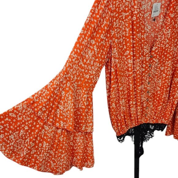 Intimately Free People Shes Ditsy Bodysuit, V-Neck, Floral, Lace Bottom, Size S - Picture 3 of 10